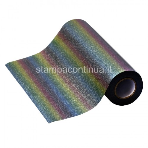 Heat Transfer vinile Glitter PU per tessuti cotone e poliestere , 1 m ,  colore Rainbow